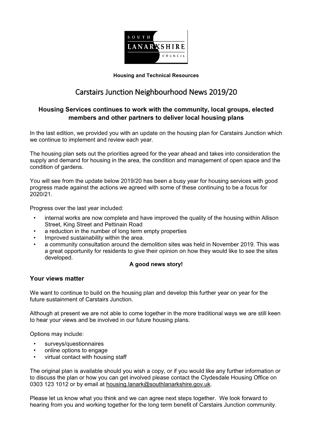 Carstairs Junction Neighbourhood News 2019/20