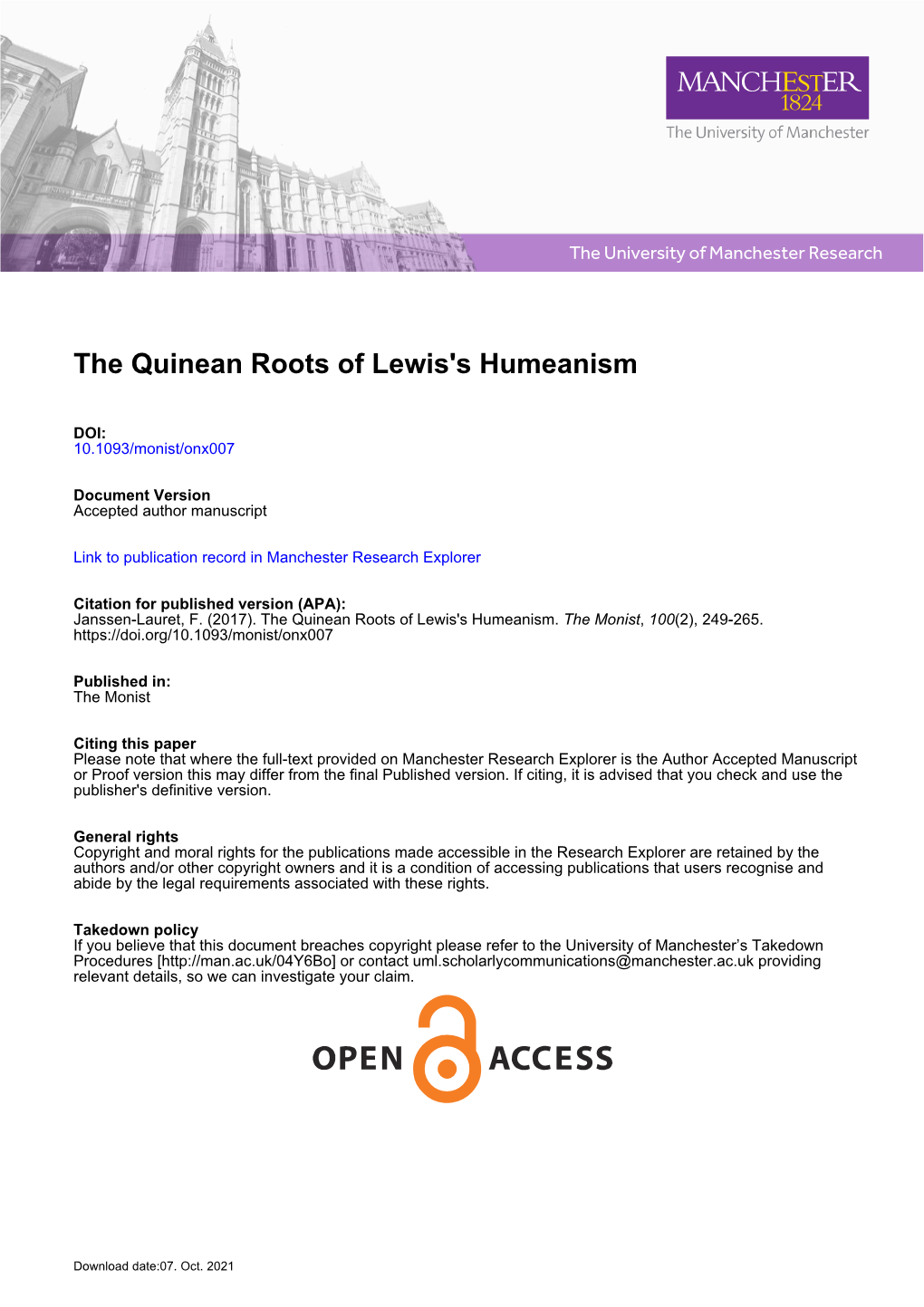 The Quinean Roots of Lewis's Humeanism