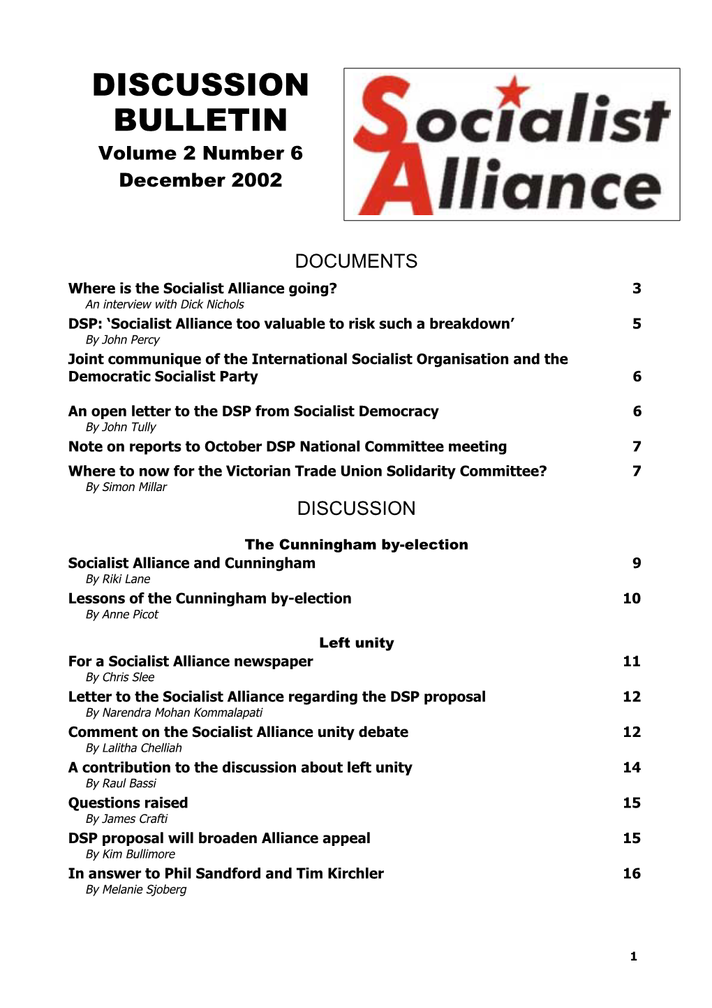 DISCUSSION BULLETIN Volume 2 Number 6 December 2002