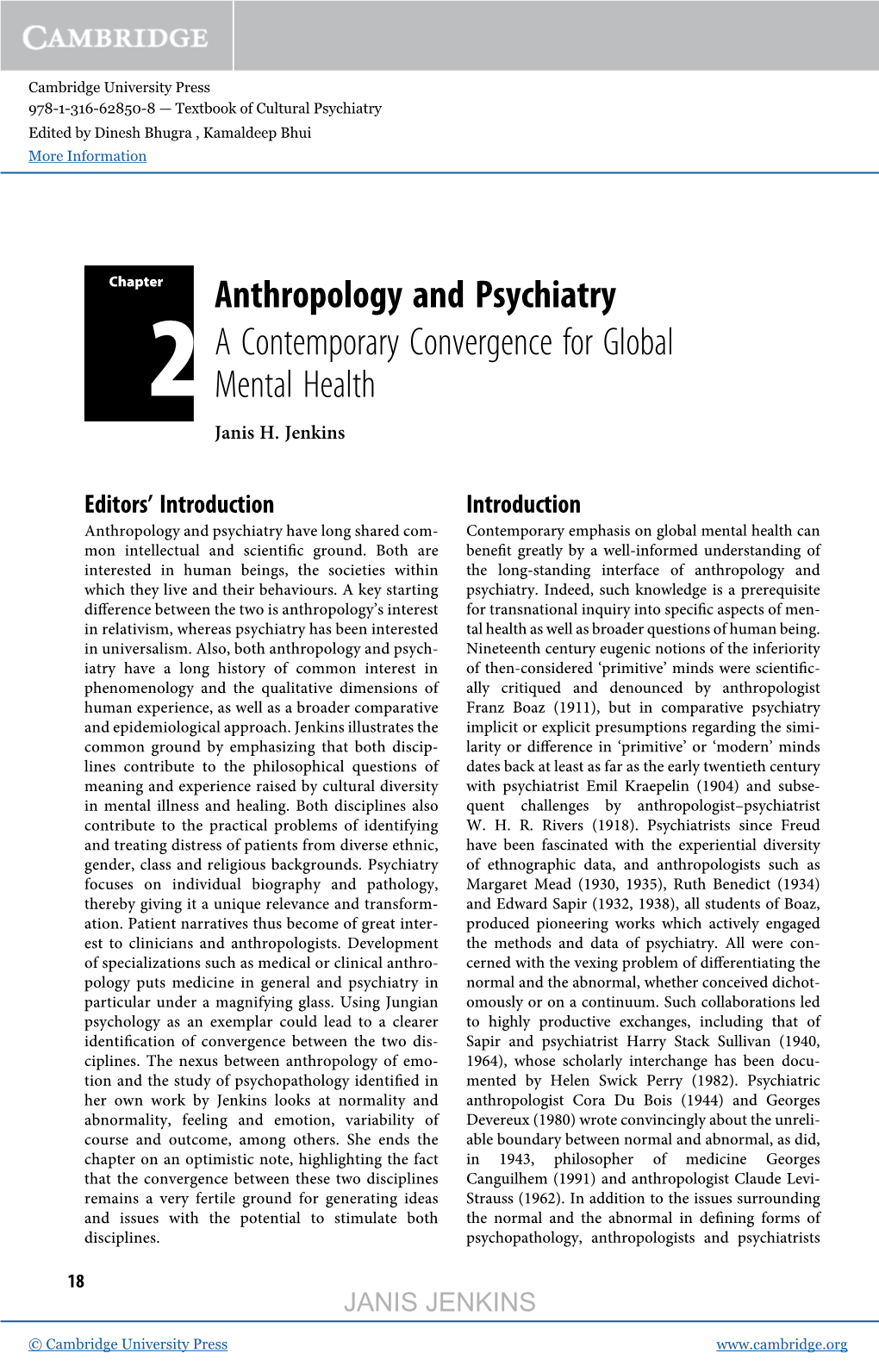 Anthropology and Psychiatry a Contemporary Convergence for Global Mental Health