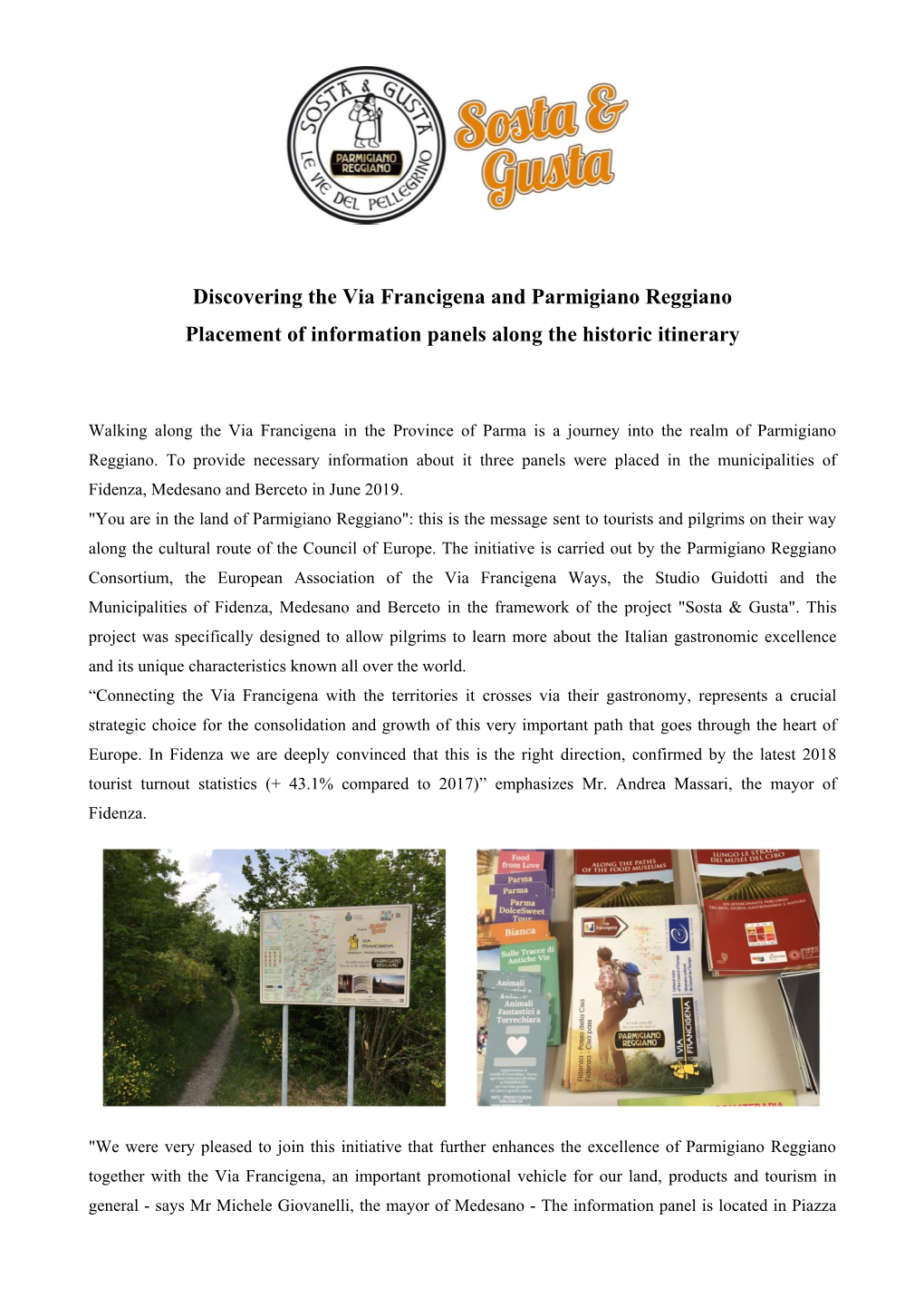 Discovering the Via Francigena and Parmigiano Reggiano Placement of Information Panels Along the Historic Itinerary