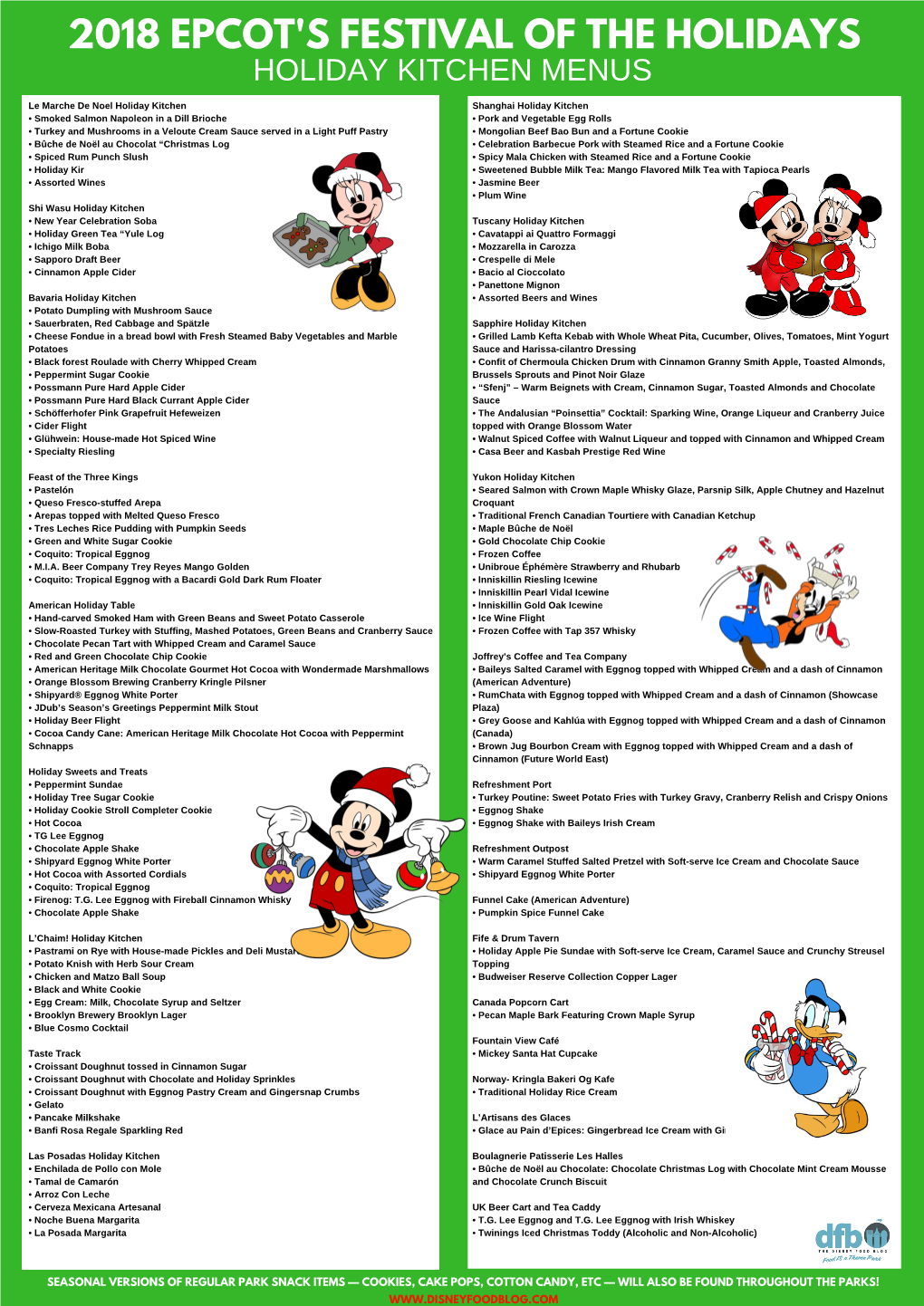 2018 Epcot's Festival of the Holidays Holiday Kitchen Menus