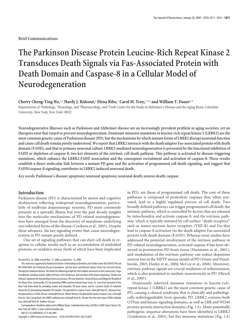 The Parkinson Disease Protein Leucine-Rich Repeat Kinase 2