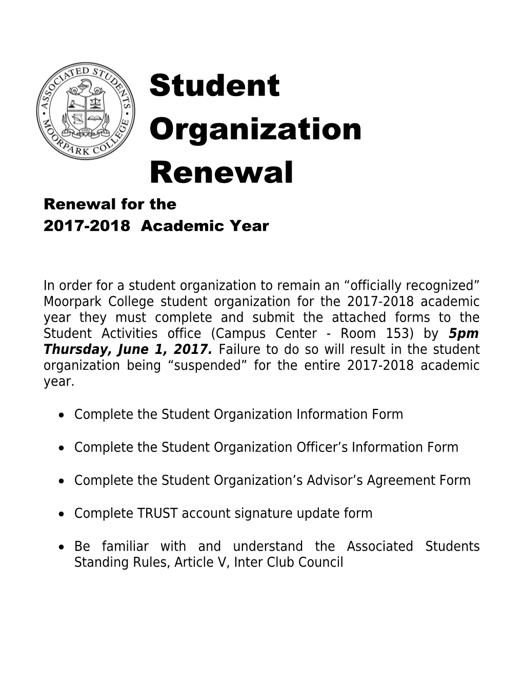 Student Organization Renewal Checklist