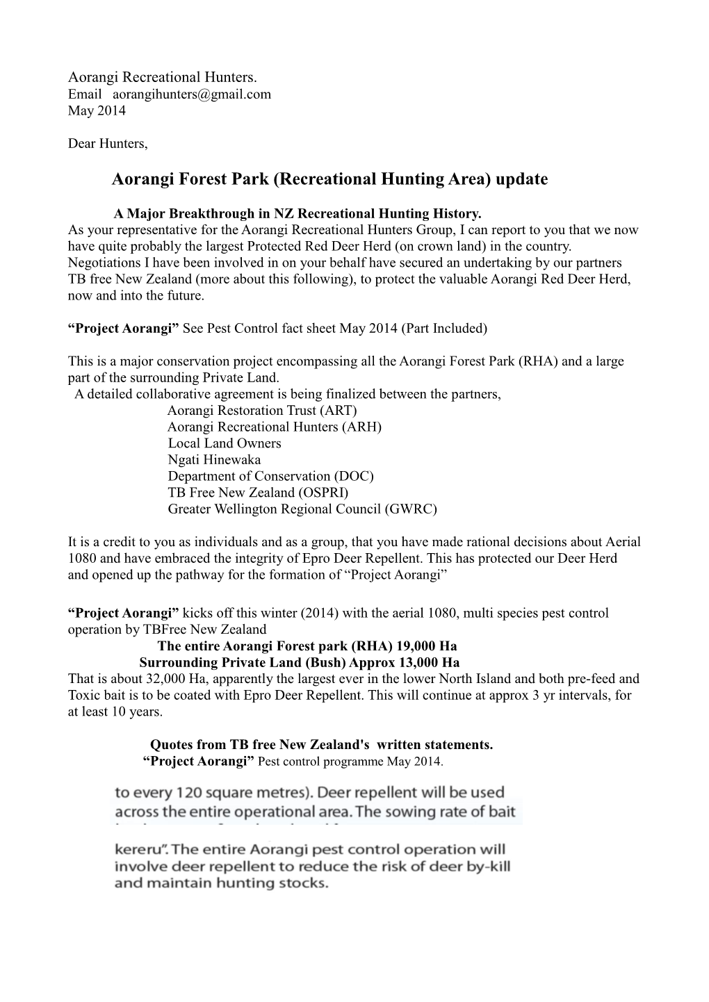 Aorangi Forest Park (Recreational Hunting Area) Update