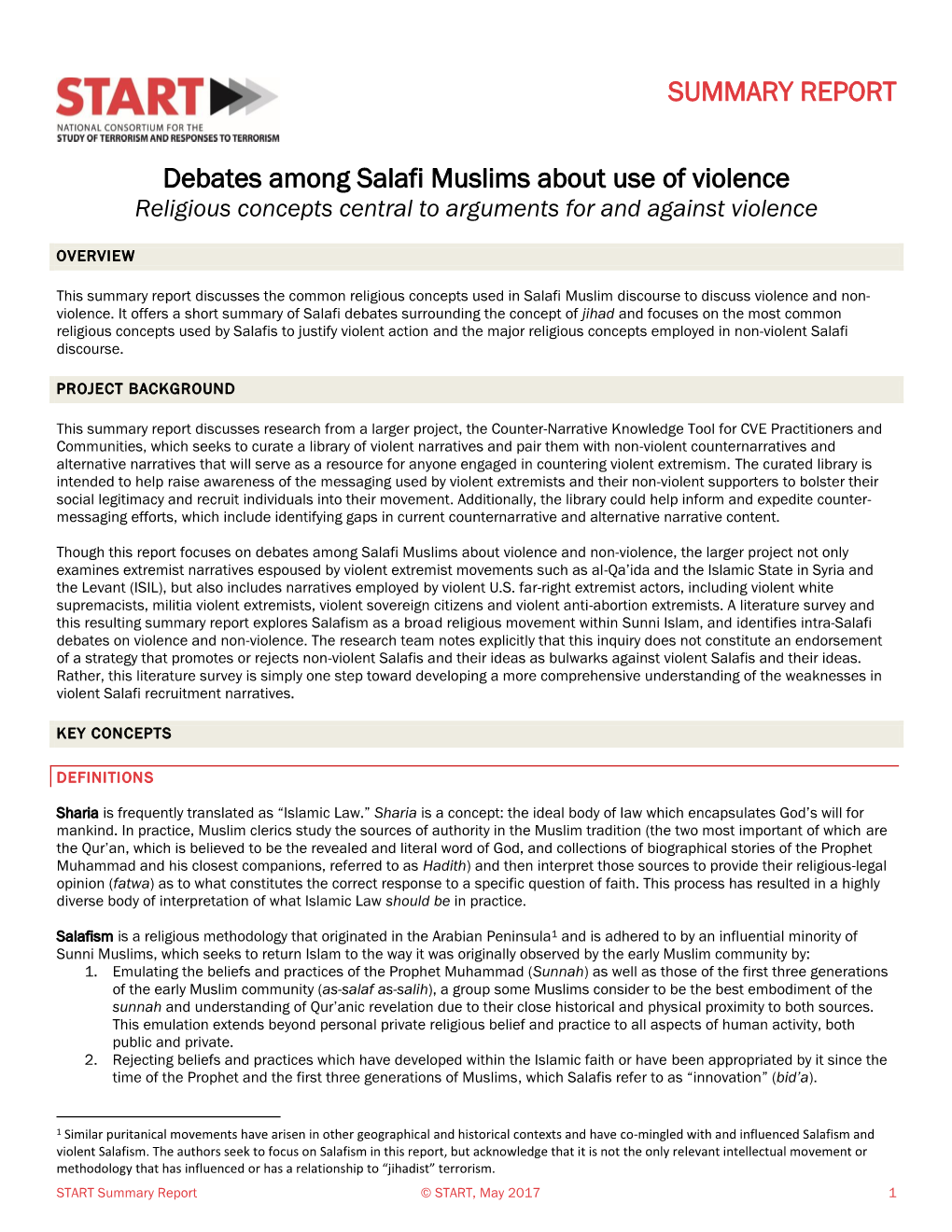 Debates Among Salafi Muslims About Use of Violence Religious Concepts Central to Arguments for and Against Violence