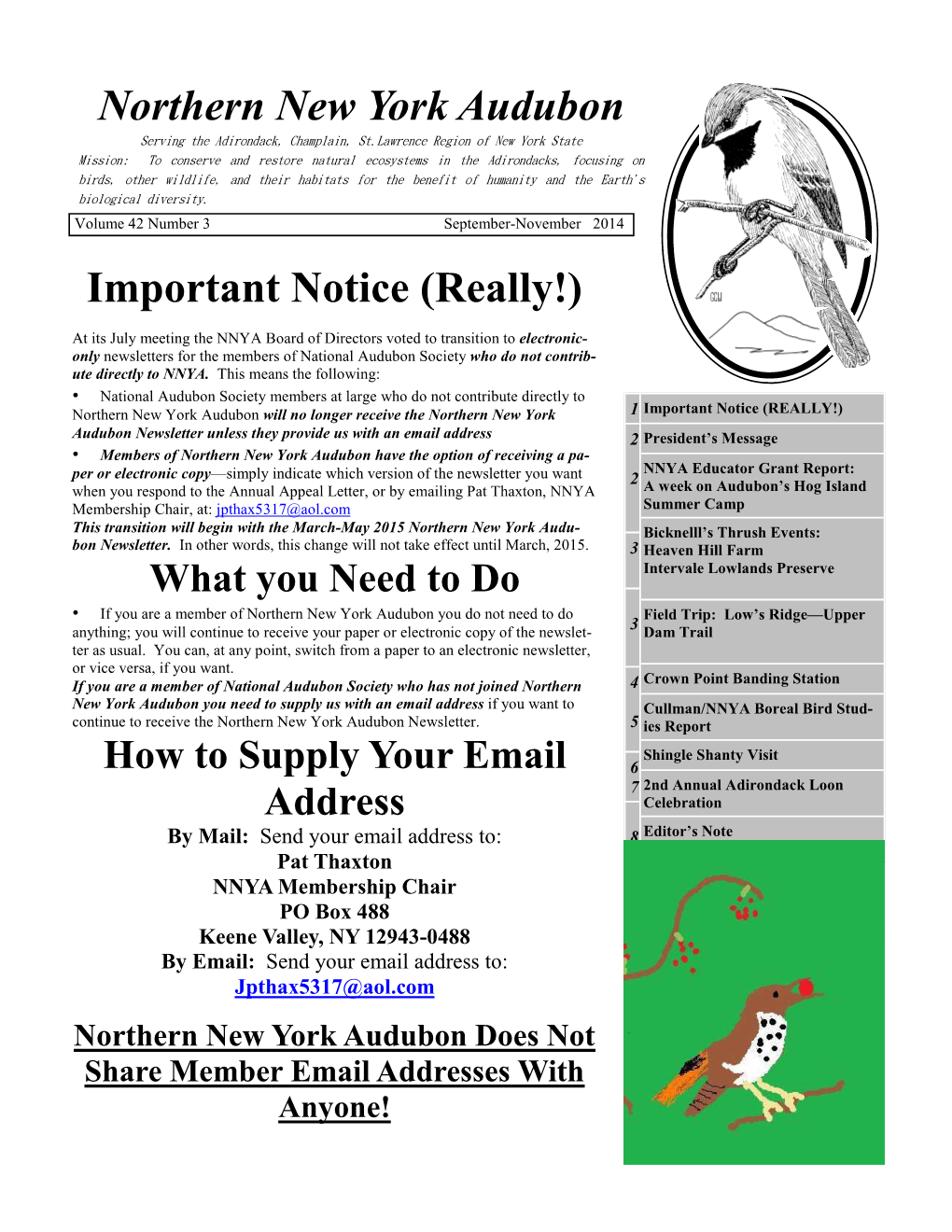 Northern New York Audubon Important Notice (Really!)