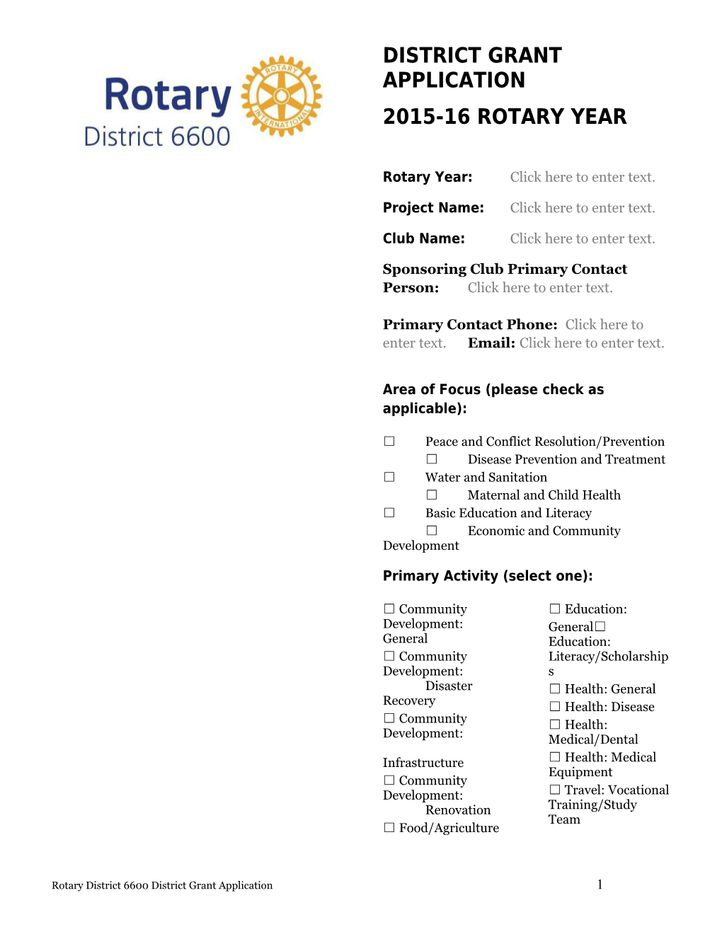 District Grant Application