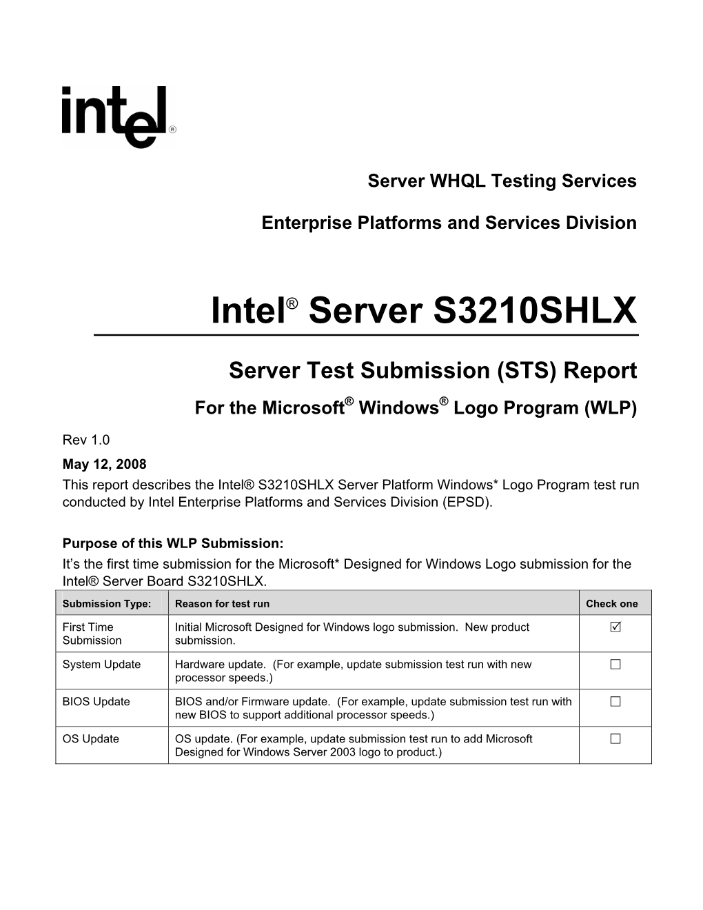 Intel® Server S3210SHLX