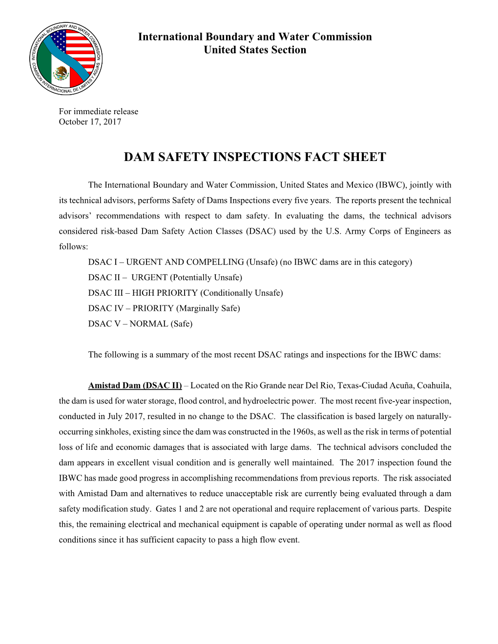 Dam Safety Inspections Fact Sheet