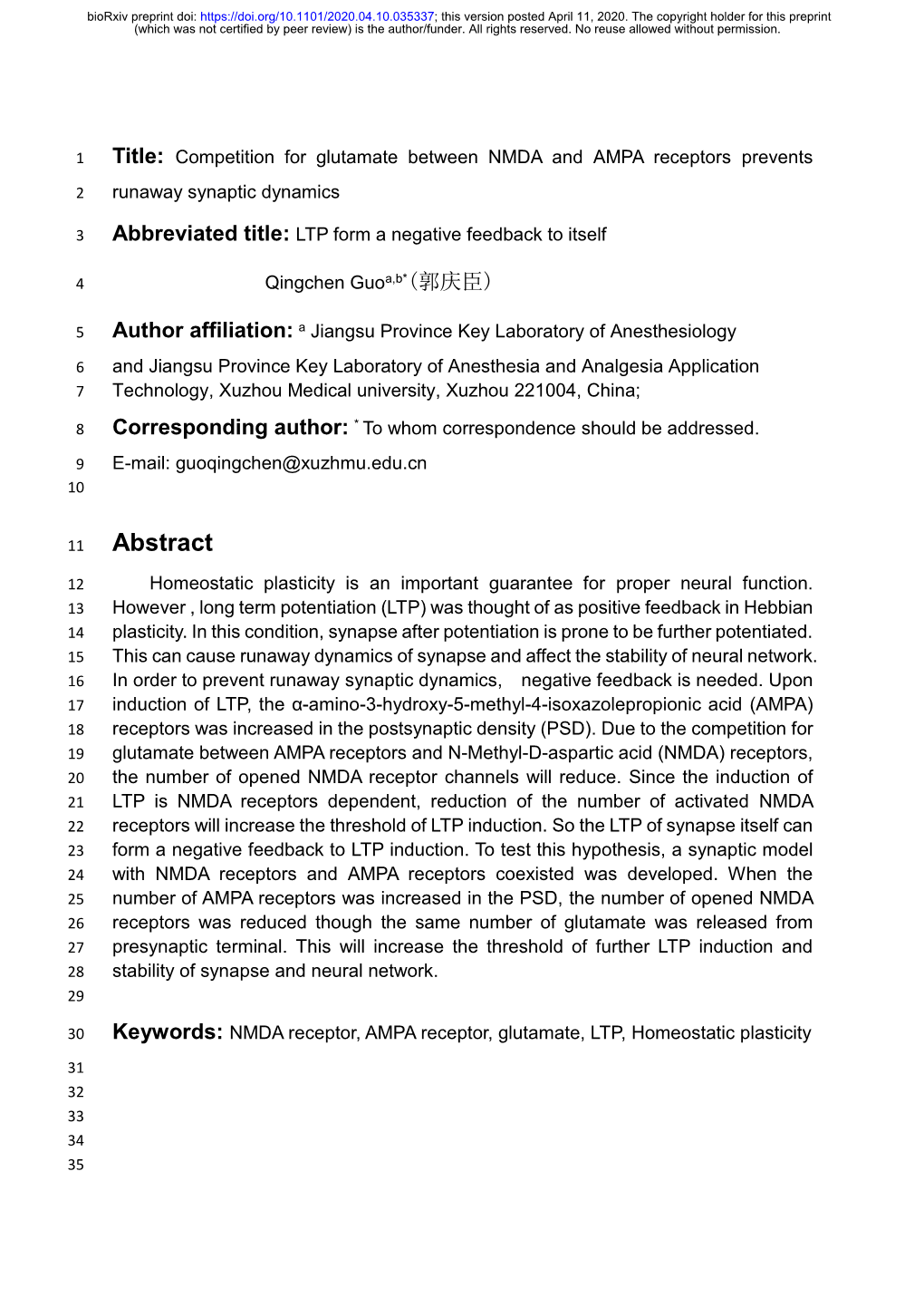 Receptors and AMPA Receptors for Glutamate