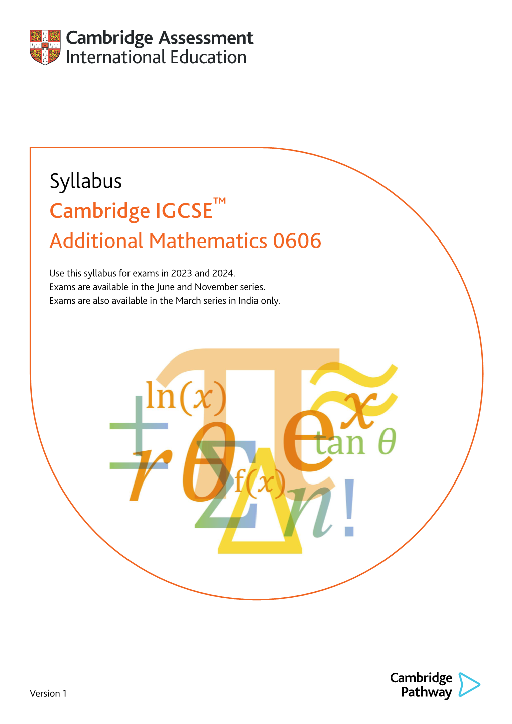 Syllabus Cambridge IGCSE Additional Mathematics 0606
