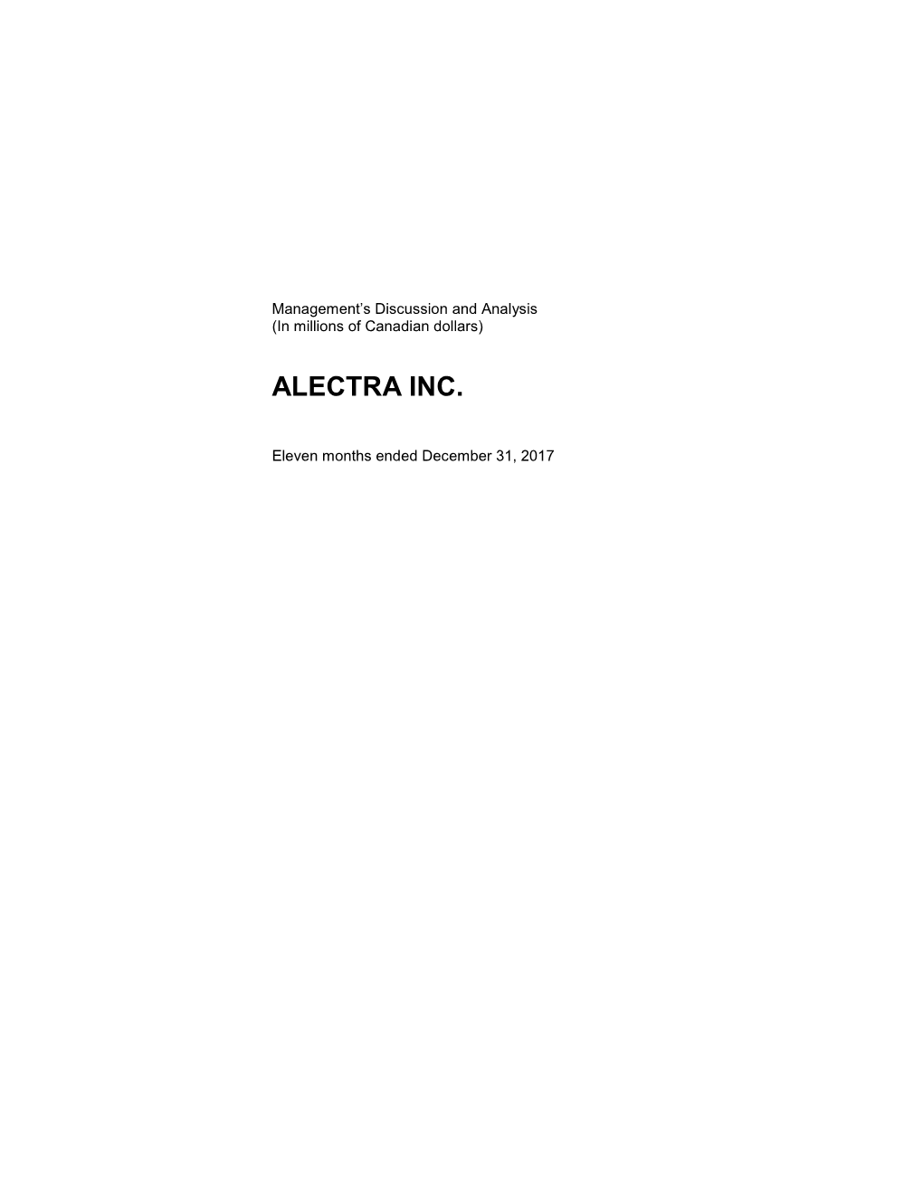 Alectra Inc. MD&A 2017