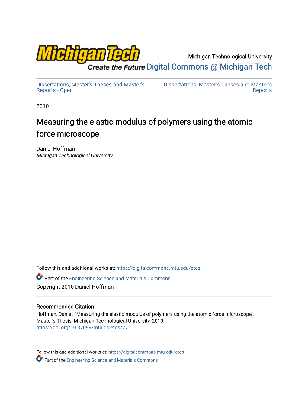 Measuring the Elastic Modulus of Polymers Using the Atomic Force Microscope