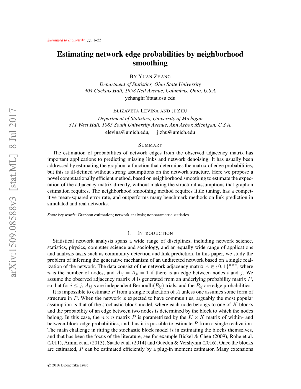 Estimating Network Edge Probabilities by Neighborhood Smoothing