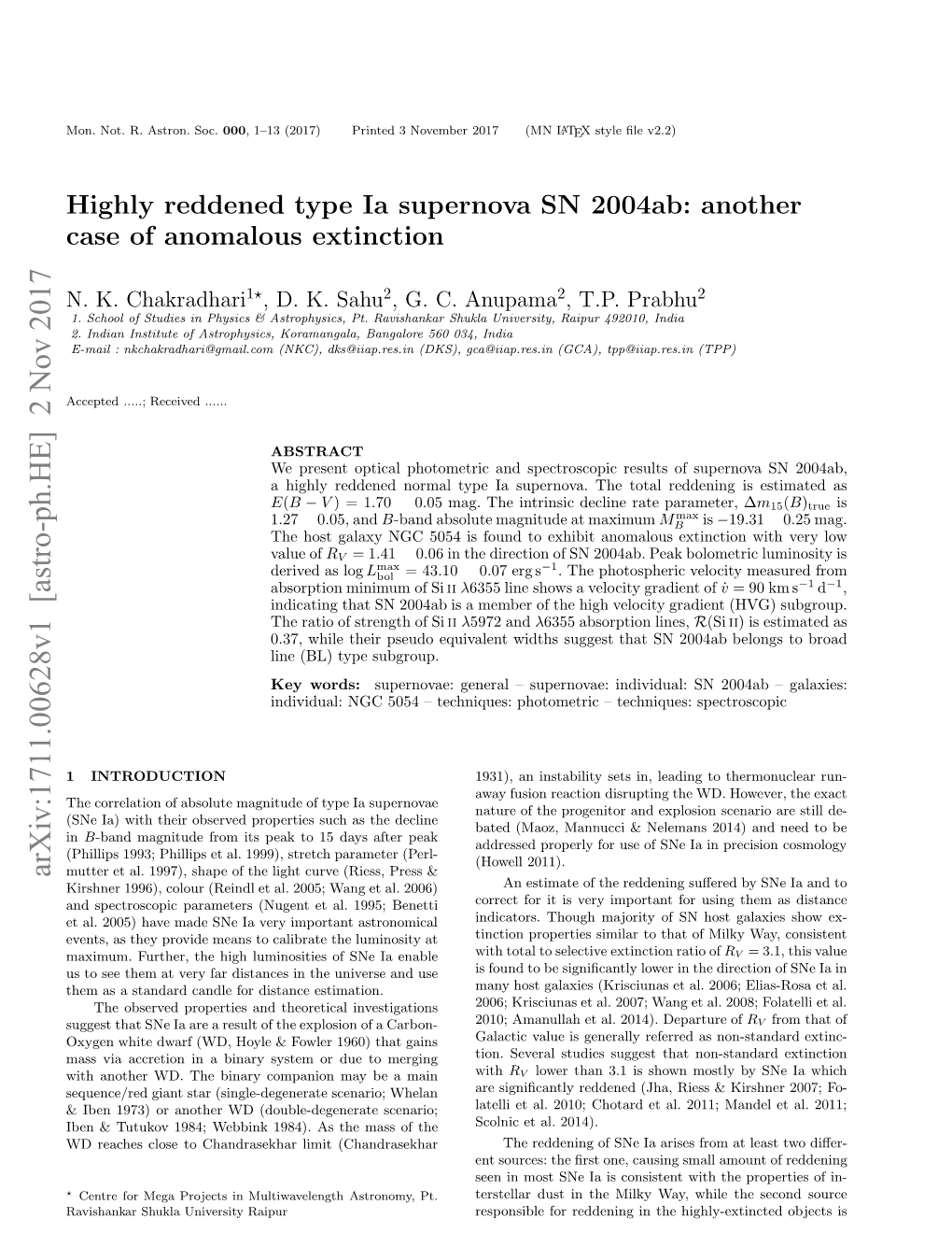 Highly Reddened Type Ia Supernova SN 2004Ab: Another Case Of