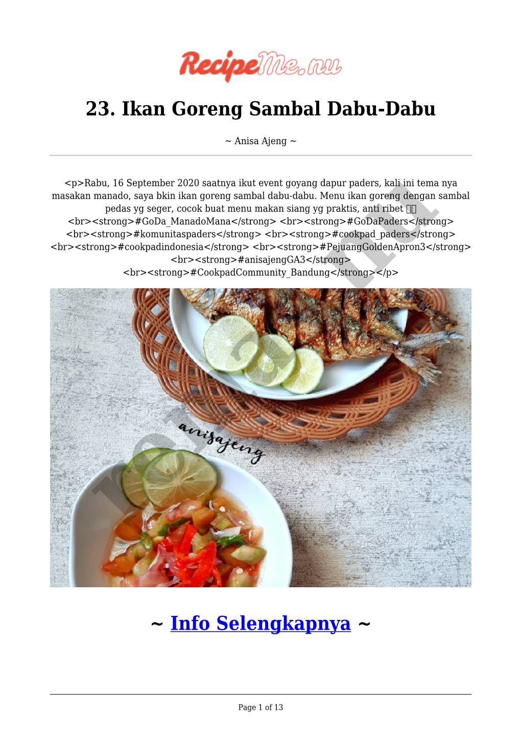 Ikan Goreng Sambal Dabu-Dabu