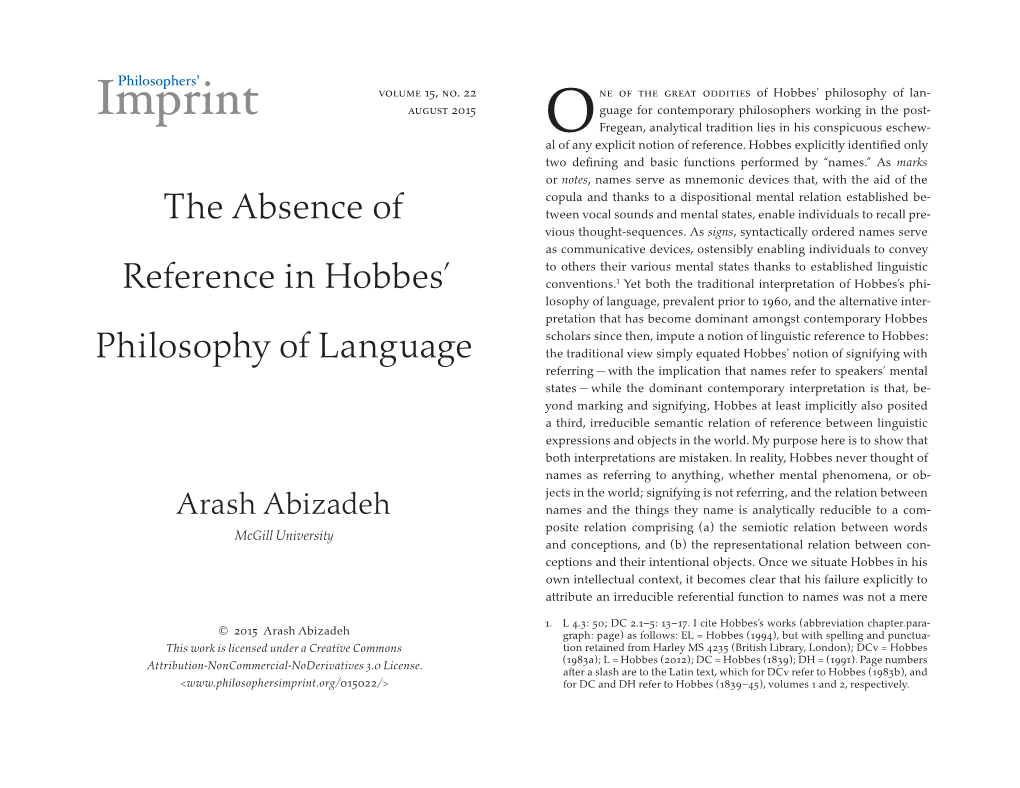 The Absence of Reference in Hobbes' Philosophy of Language