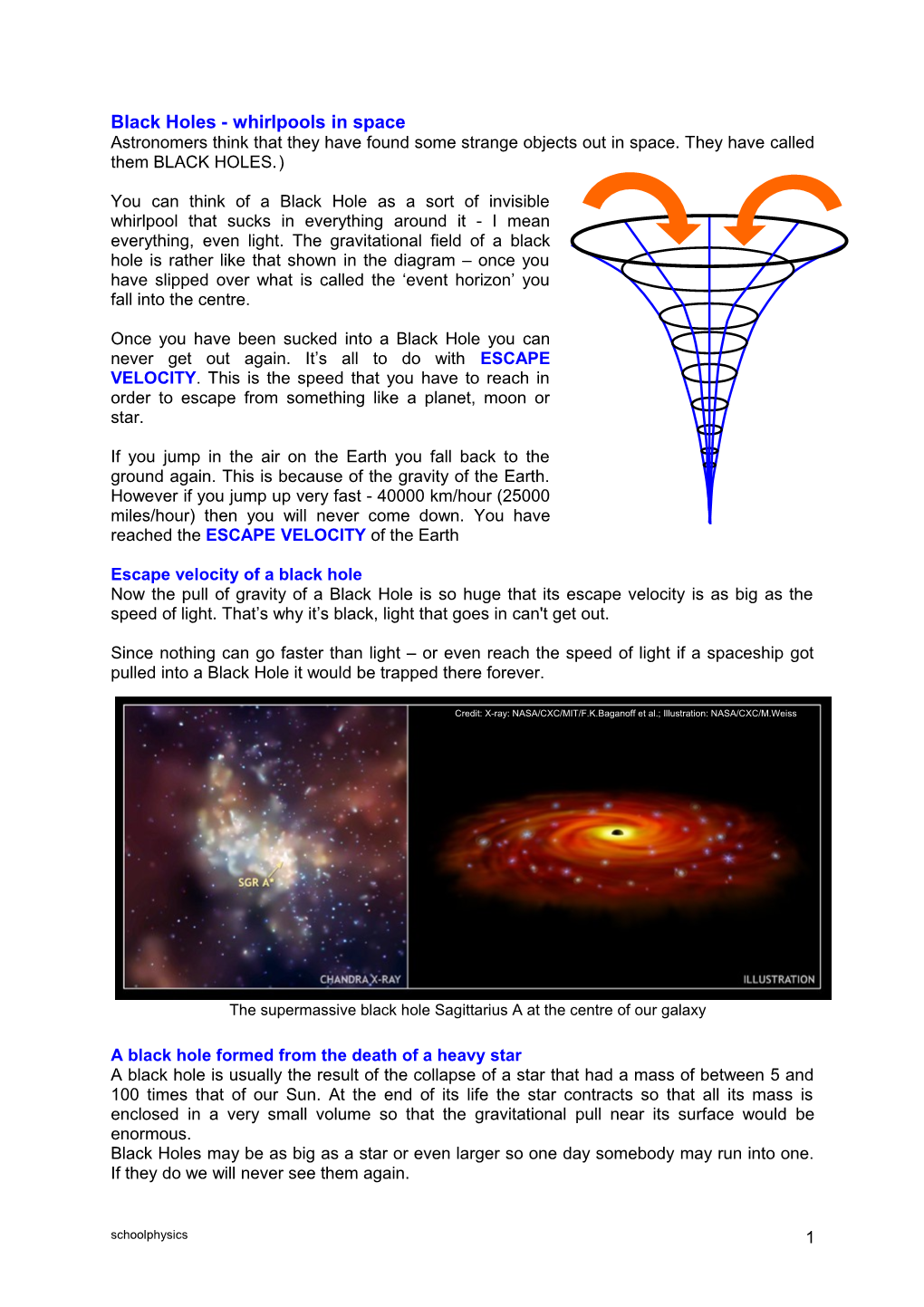 Black Holes - Whirlpools in Space