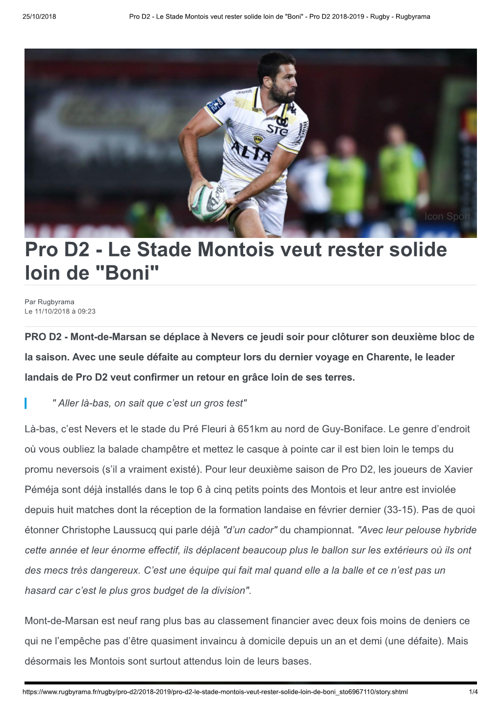 Pro D2 - Le Stade Montois Veut Rester Solide Loin De 