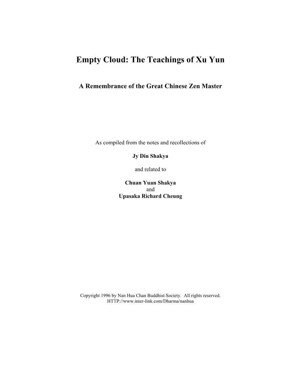 The Teachings of Xu Yun
