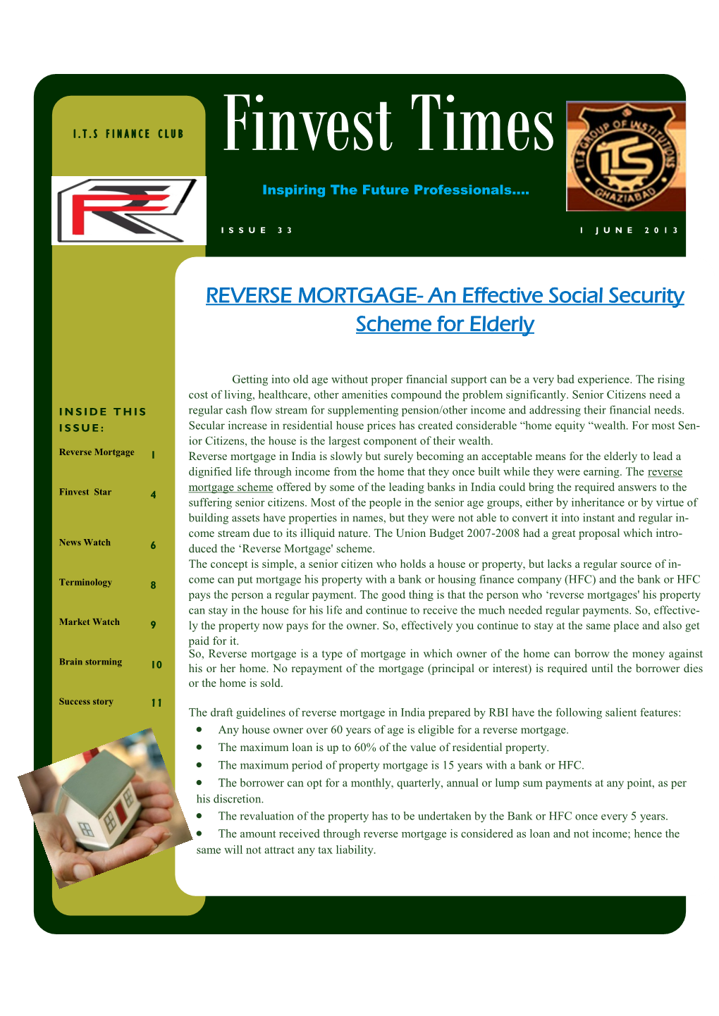 REVERSE MORTGAGE- an Effective Social Security Scheme for Elderly
