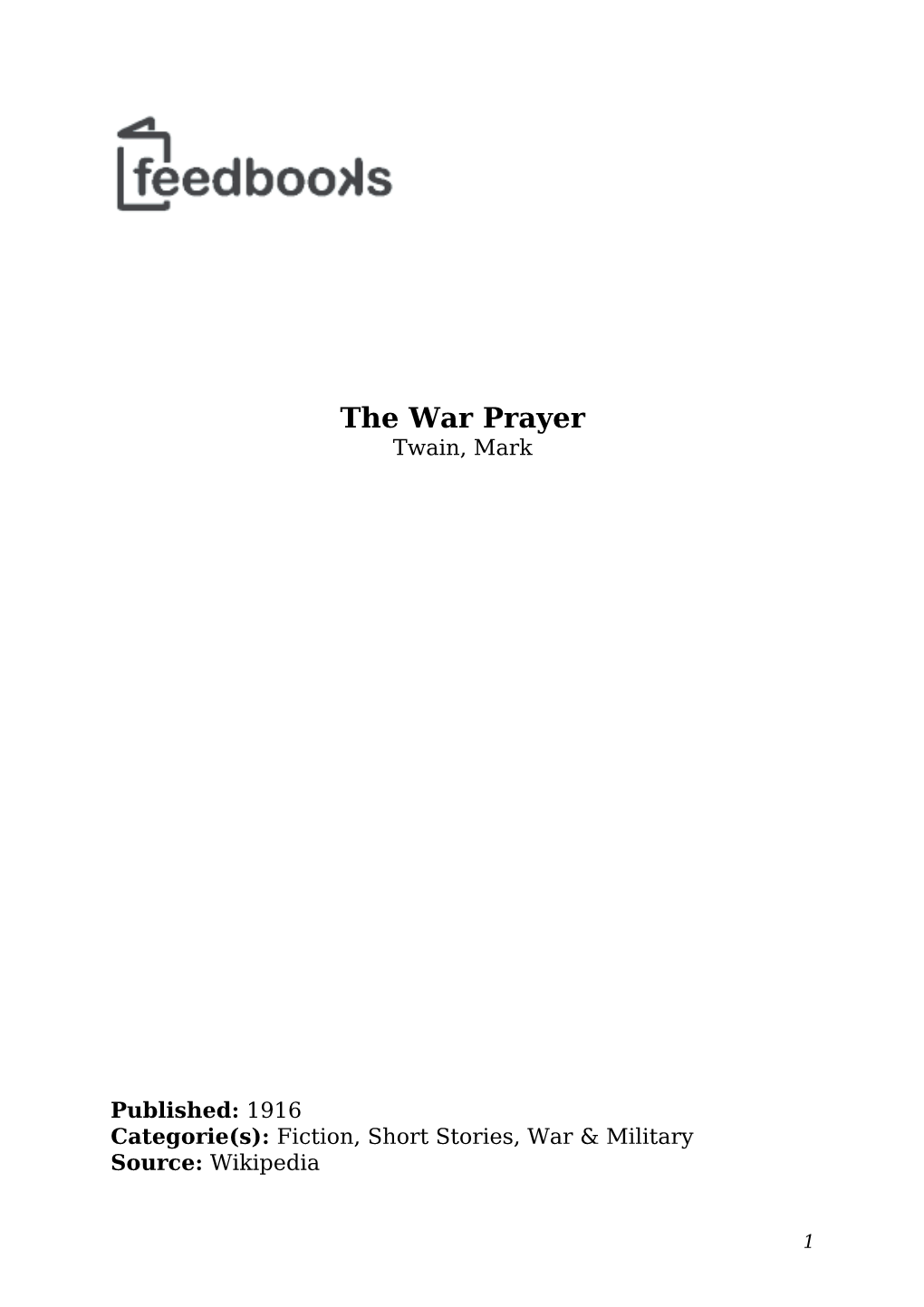 The War Prayer Twain, Mark