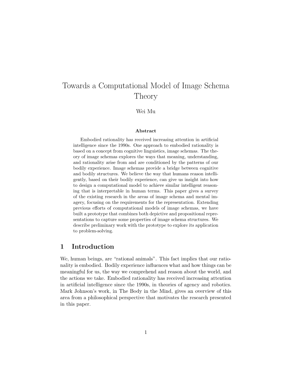 Towards a Computational Model of Image Schema Theory