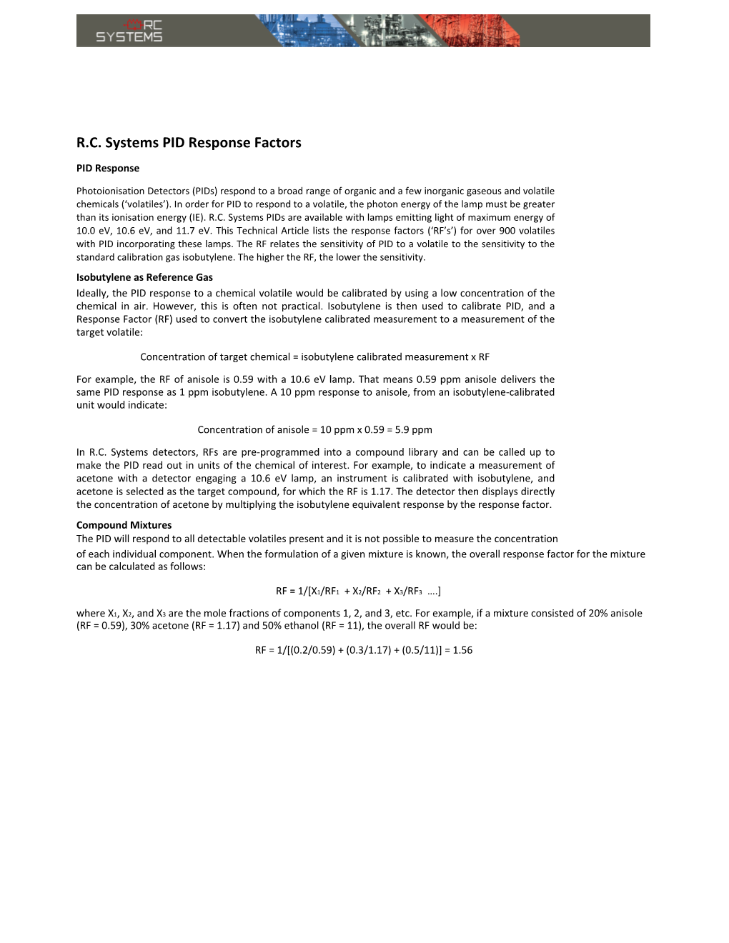 R.C. Systems PID Response Factors