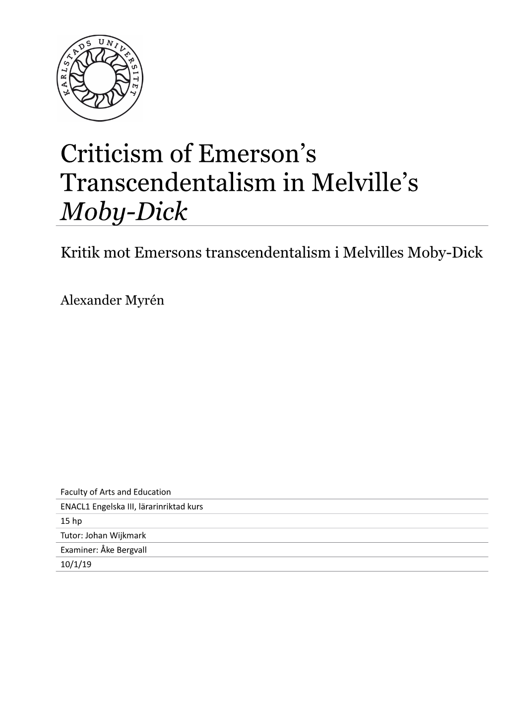 Criticism of Emerson's Transcendentalism in Melville's Moby-Dick