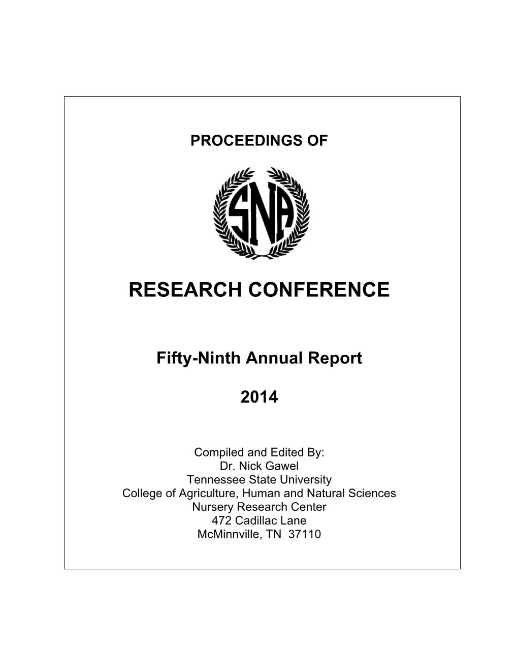 2014 SNA Research Conference Proceedings