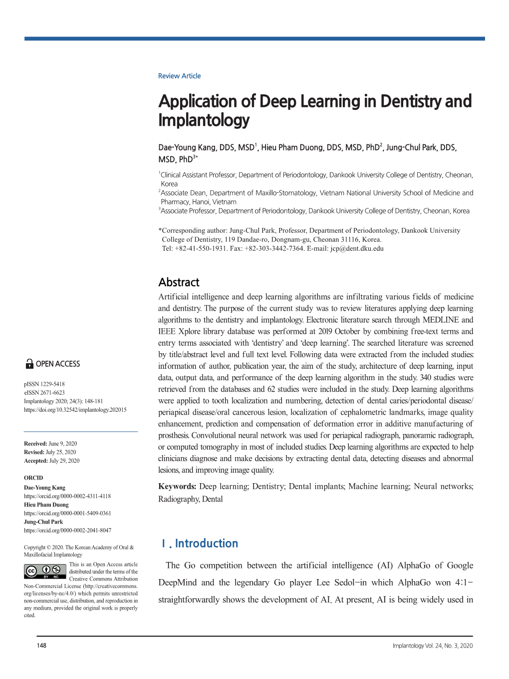 Application of Deep Learning in Dentistry and Implantology