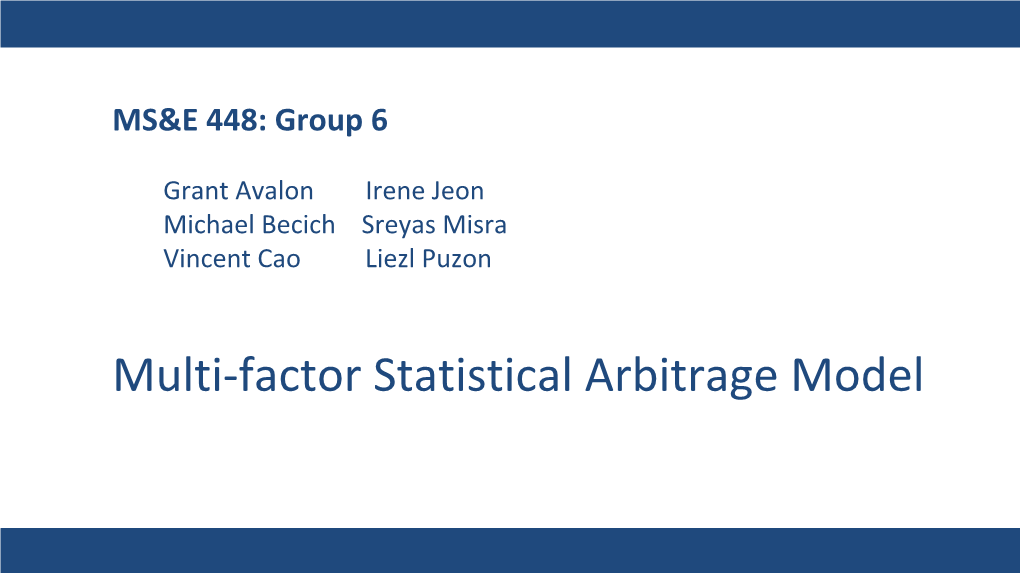 Multi-Factor Statistical Arbitrage Model Overview