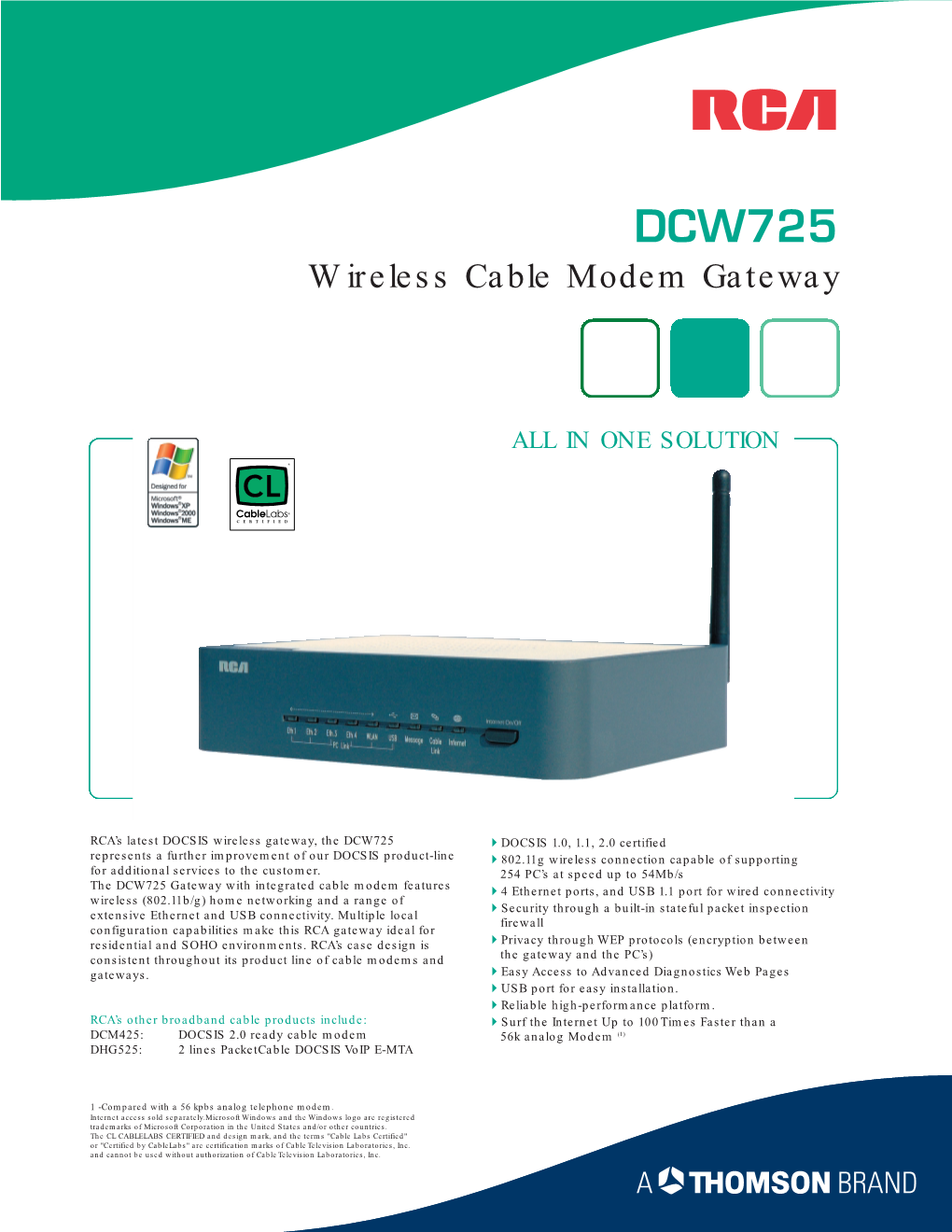 DCW725 Wireless Cable Modem Gateway