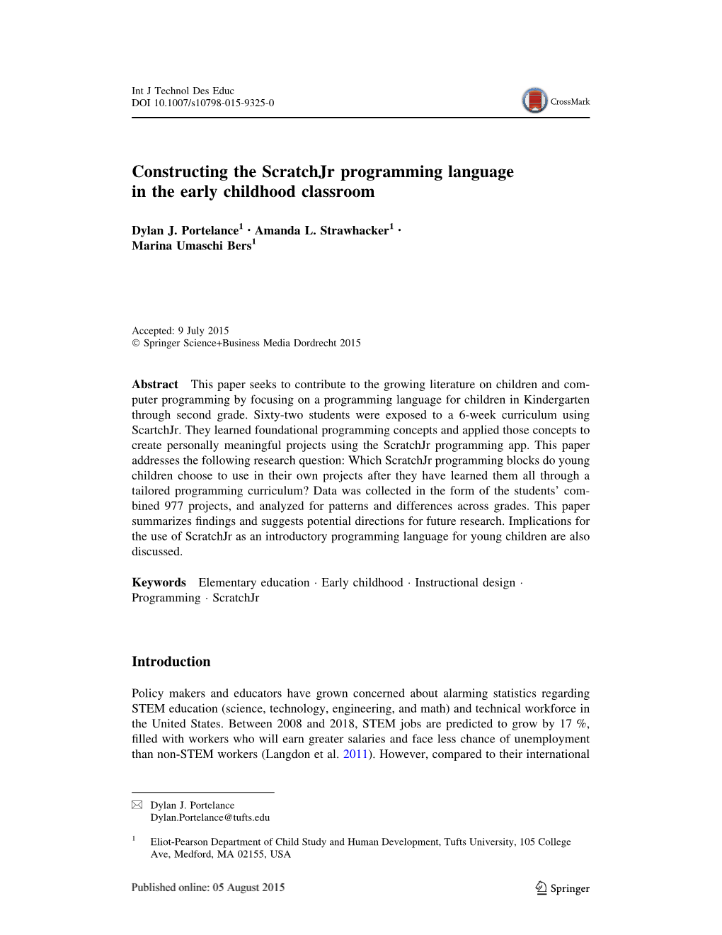 Constructing the Scratchjr Programming Language in the Early Childhood Classroom
