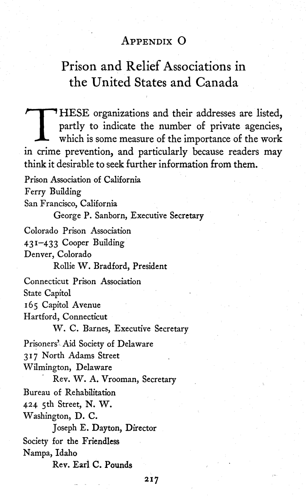 Prison and Relief Associations in the United States and Canada