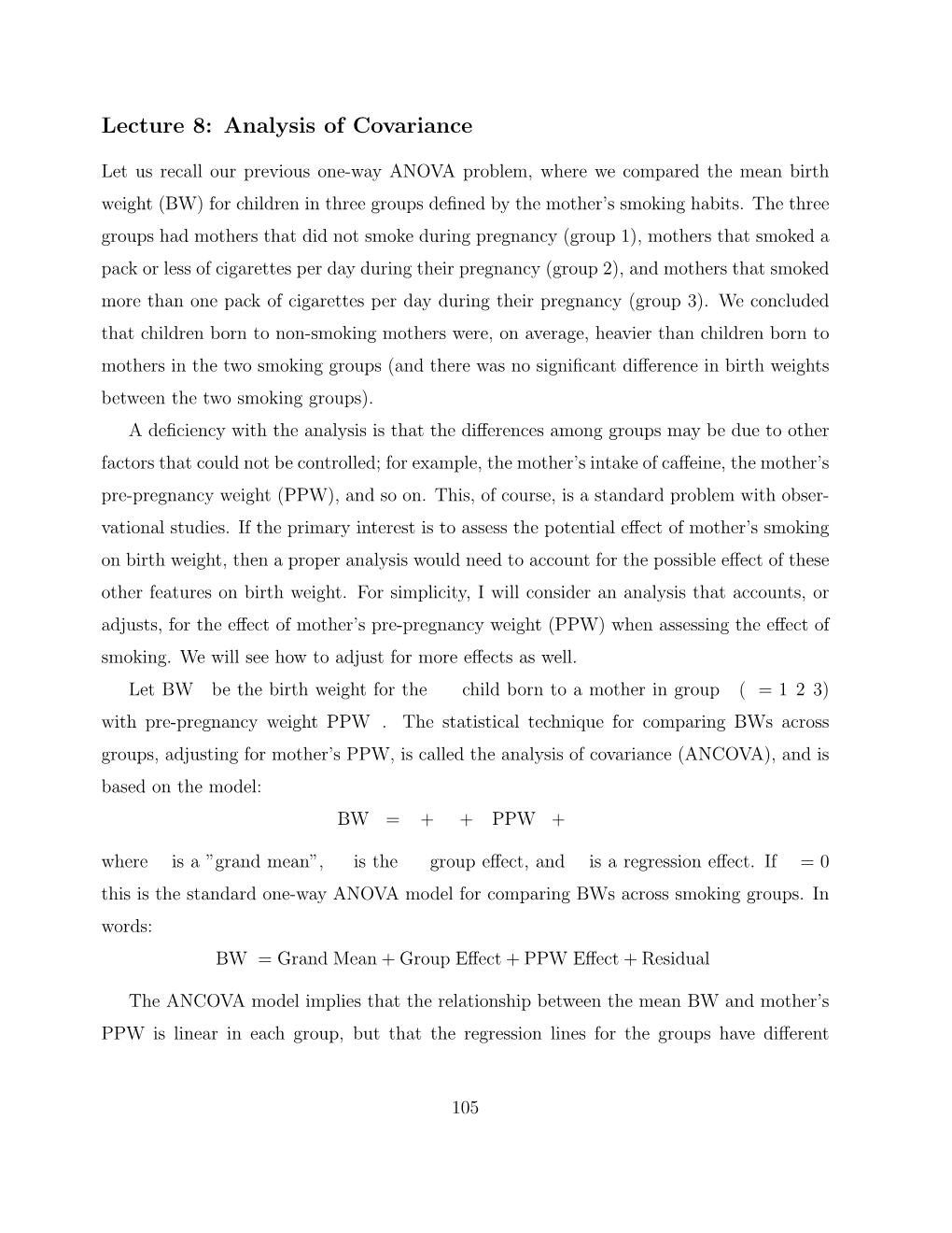 Lecture 8: Analysis of Covariance