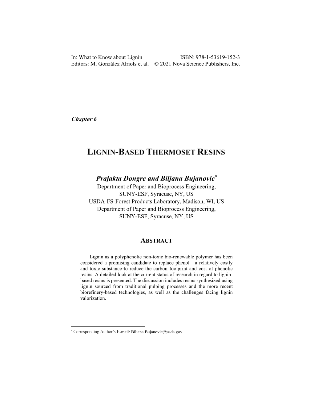 Lignin-Based Thermoset Resins Chapter 6