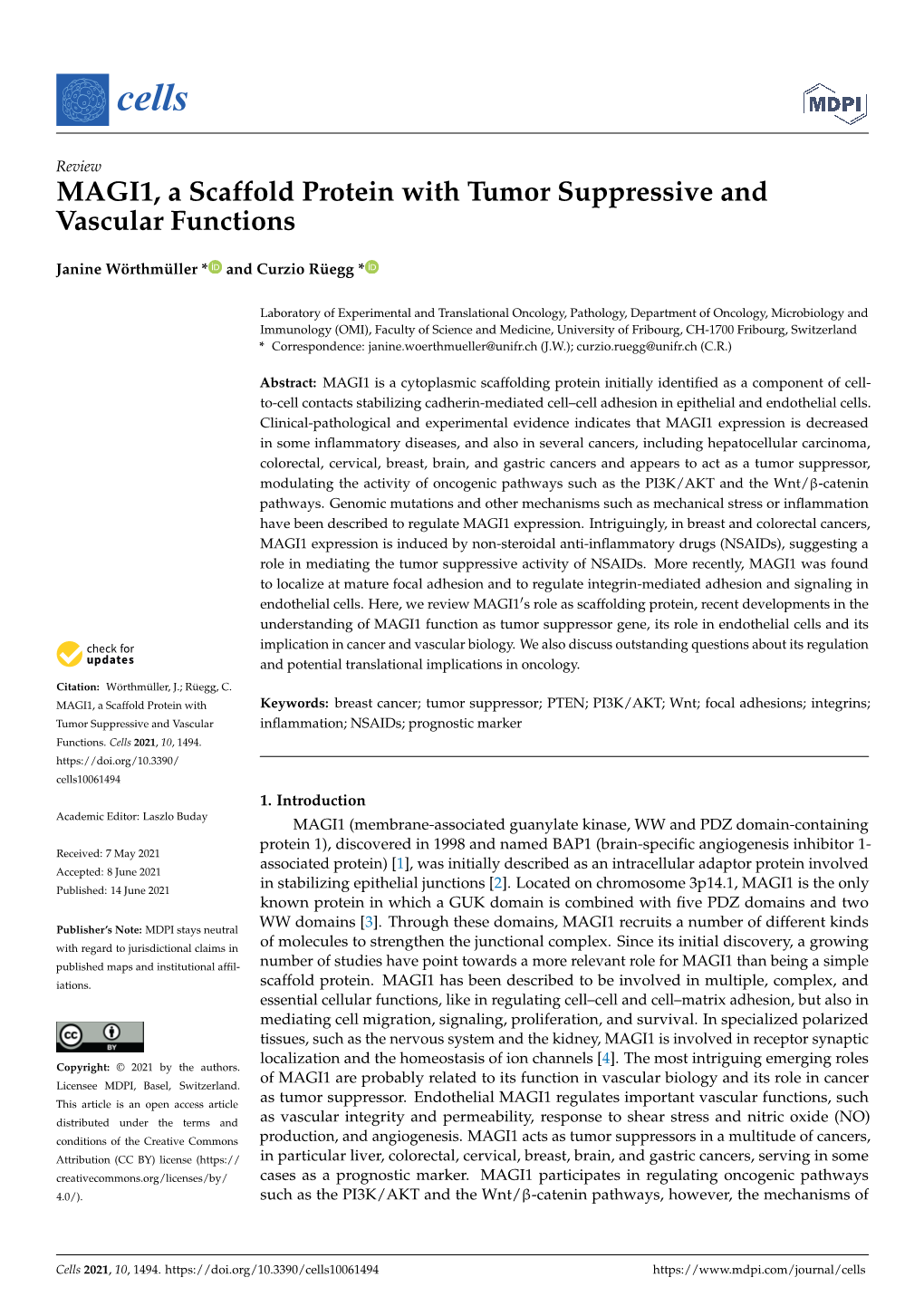 MAGI1, a Scaffold Protein with Tumor Suppressive and Vascular Functions