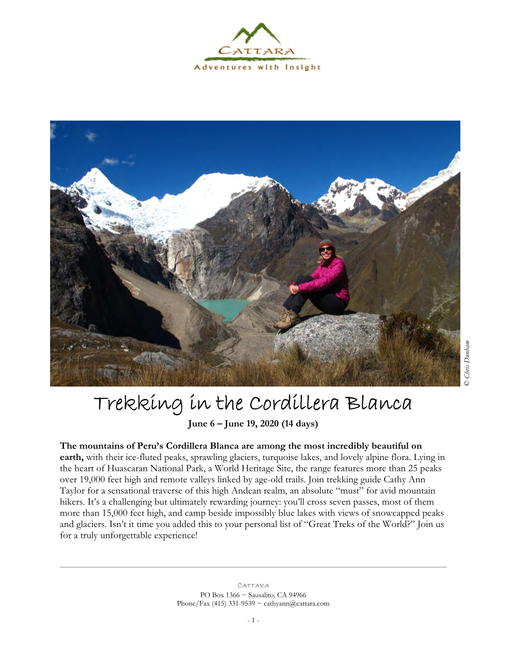 Trekking in the Cordillera Blanca June 6 – June 19, 2020 (14 Days)