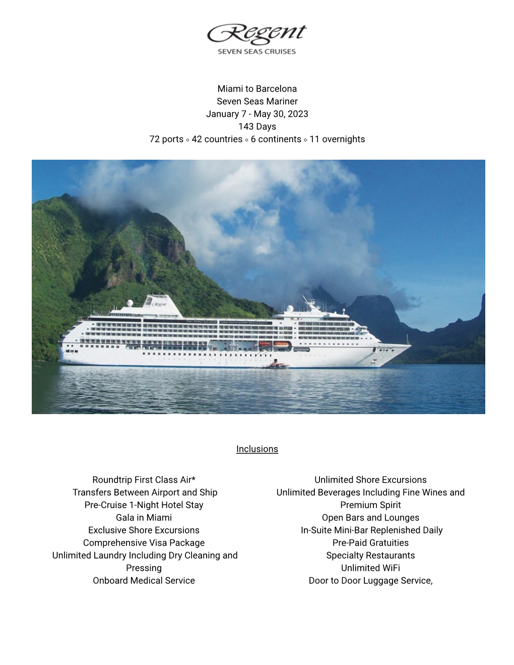 Regent World Cruise 2023