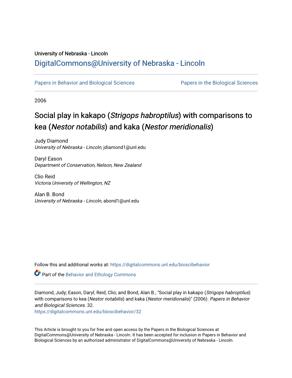 Social Play in Kakapo (<I>Strigops Habroptilus</I>) with Comparisons