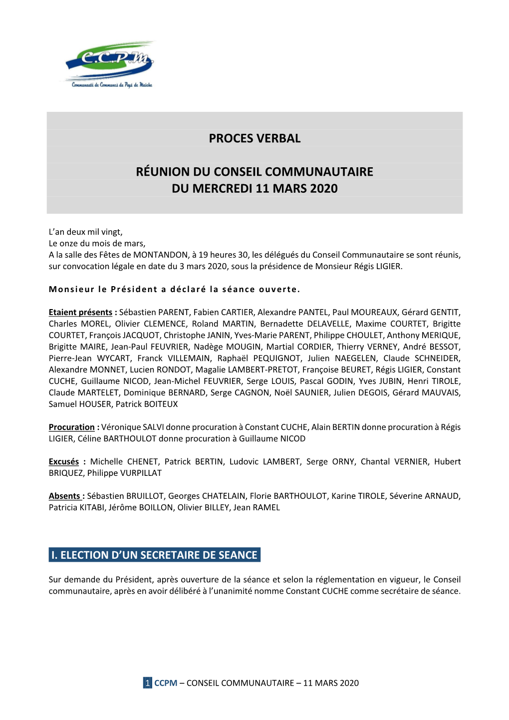 Proces Verbal Réunion Du Conseil Communautaire Du