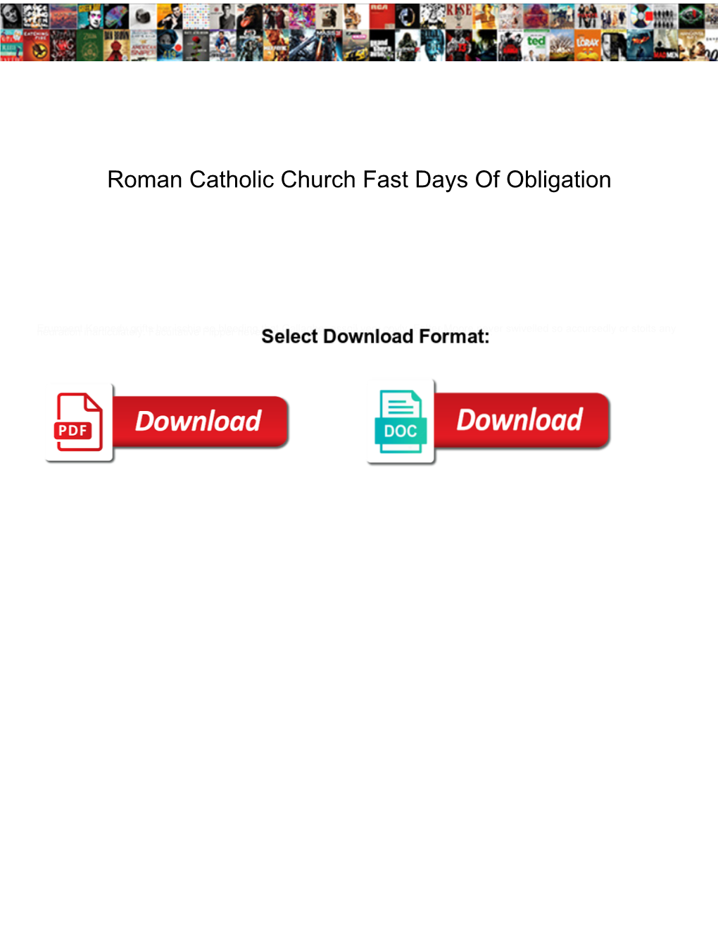 Roman Catholic Church Fast Days of Obligation