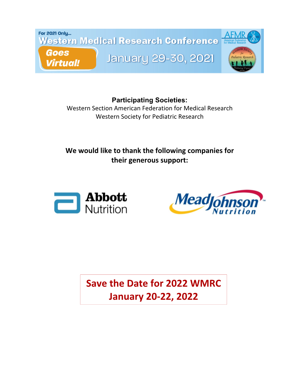Save the Date for 2022 WMRC January 20-22, 2022