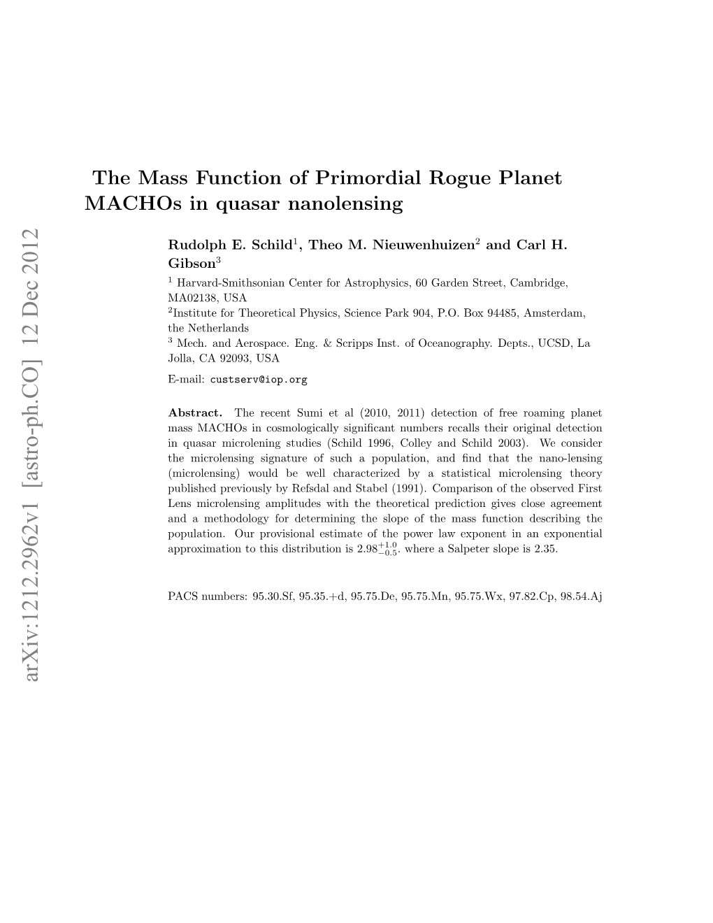 The Mass Function of Primordial Rogue Planet Machos in Quasar Nanolensing