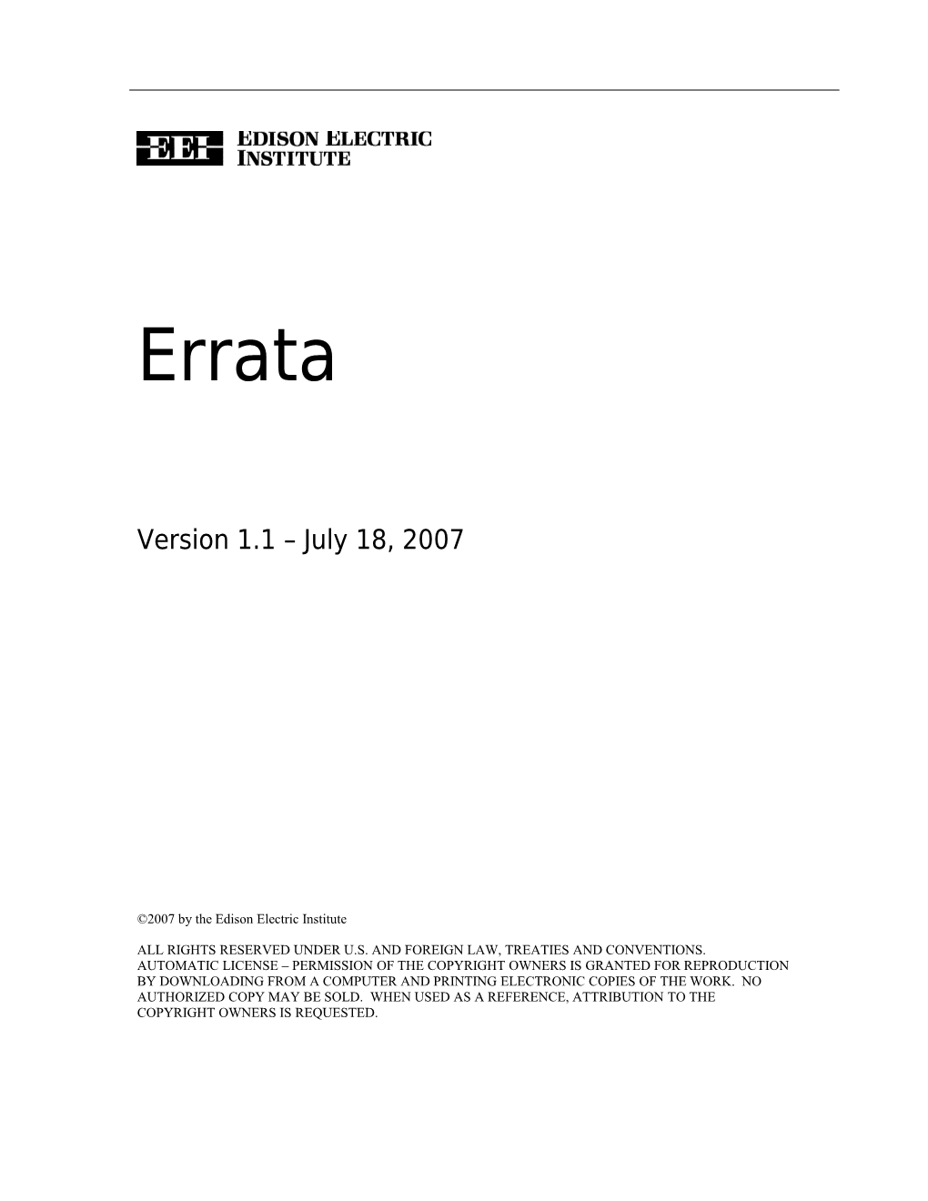 Errata Provisions: Version 1.1 July 18, 2007 2