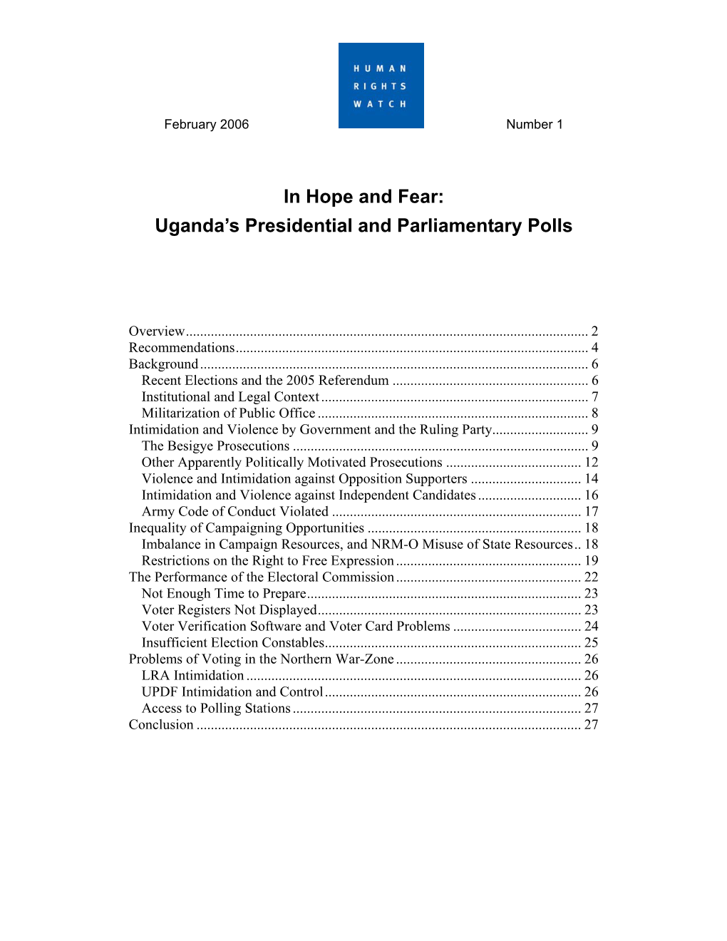 In Hope and Fear: Uganda's Presidential and Parliamentary Polls