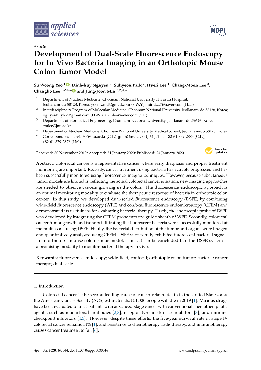 Development of Dual-Scale Fluorescence Endoscopy for in Vivo Bacteria Imaging in an Orthotopic Mouse Colon Tumor Model