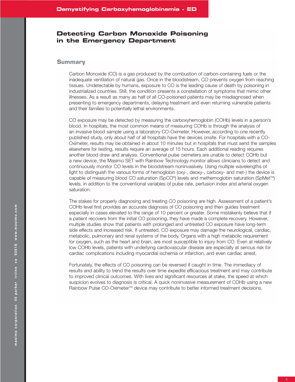 Summary Detecting Carbon Monoxide Poisoning in the Emergency